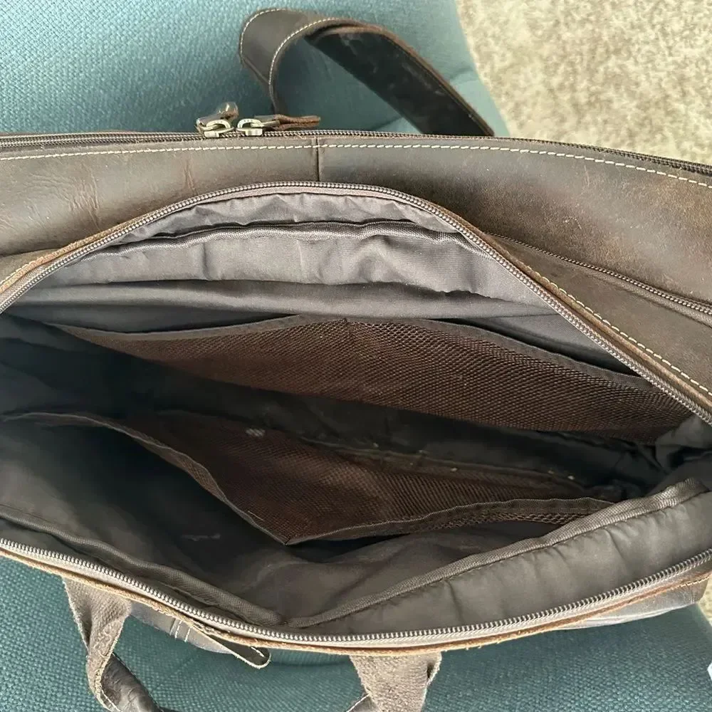 Masa Kawa Leather Briefcase for Men Laptop Travel Bag 17”
